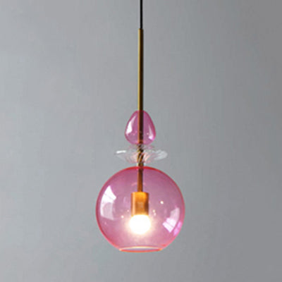 Modernist 1-Light Glass Pendant In Pink/Blue/Amber Globe Cylinder Or Dome Shape Pink