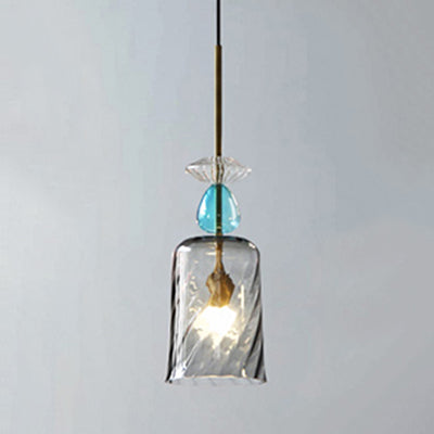 Modernist 1-Light Glass Pendant In Pink/Blue/Amber Globe Cylinder Or Dome Shape Smoke Gray