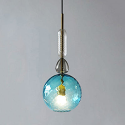 Modernist 1-Light Glass Pendant In Pink/Blue/Amber Globe Cylinder Or Dome Shape Blue