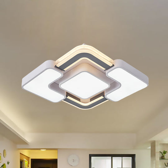 Contemporary LED Rhombus Metal Flush Mount Ceiling Lamp for Bedroom - Black-White Design