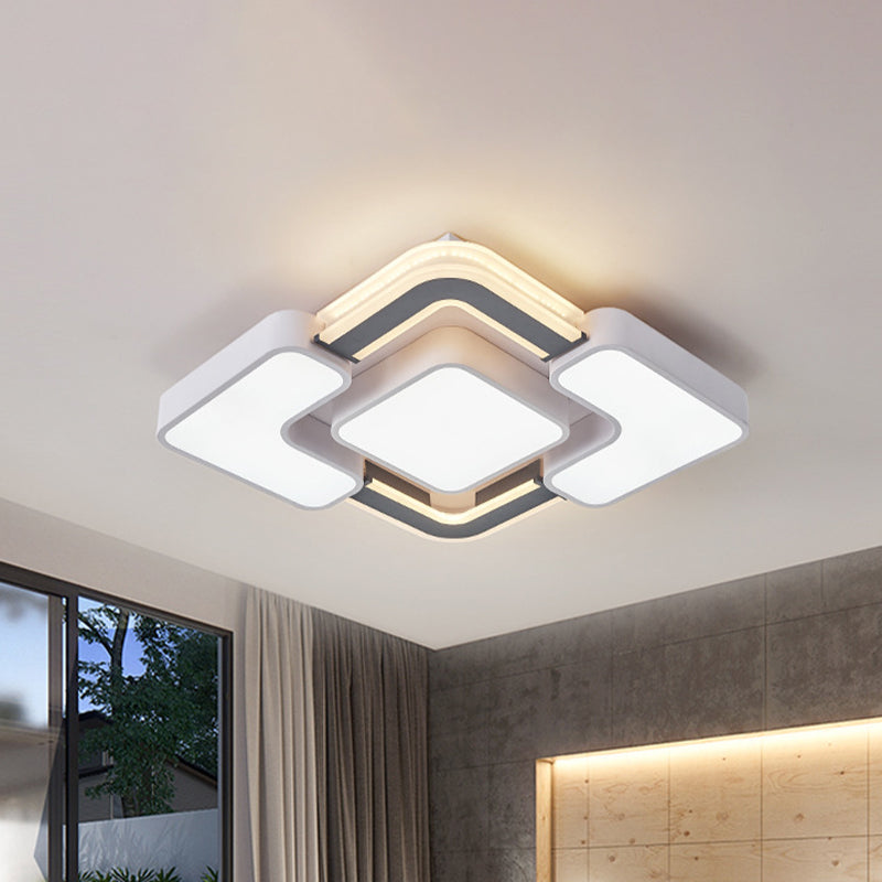 Contemporary LED Rhombus Metal Flush Mount Ceiling Lamp for Bedroom - Black-White Design