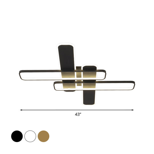 35.5/43 W Cross Rectangle Flushmount Led Flush Light Fixture - Minimal Acrylic White/Black/Gold