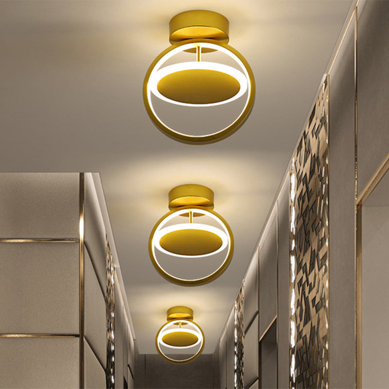 Modern Circle LED Flush Mount Light - Metallic Gold, White/Warm Glow for Hallway