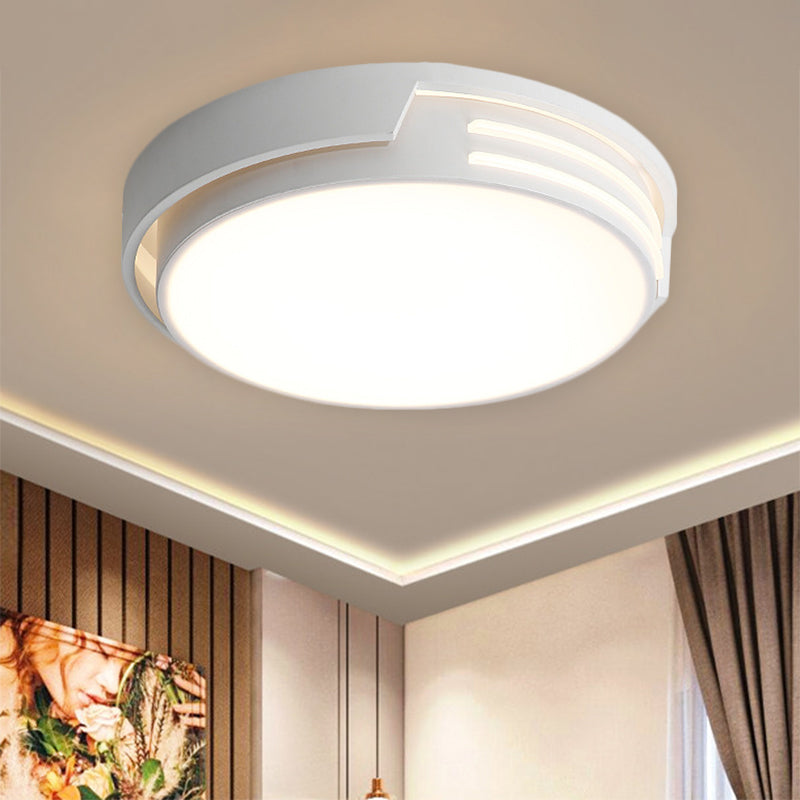 Modern Drum Metal LED Flush Mount Light in White/Warm - Sleek Design