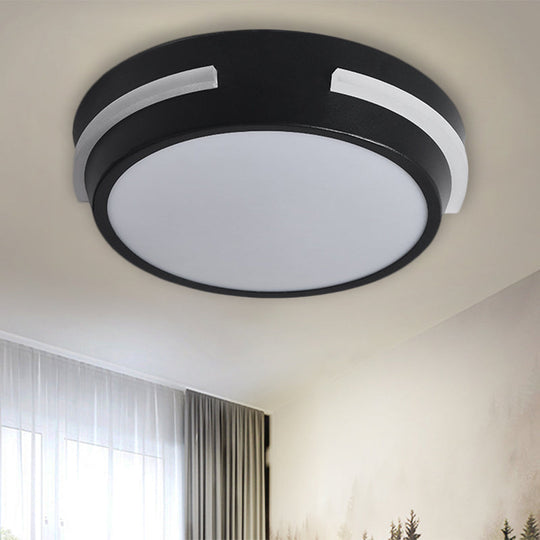 Modern Metallic LED Drum Ceiling Light in Black/White with Warm Glow - Flush Mount