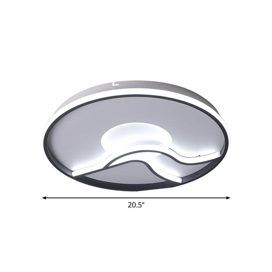 Modern Led Flush Mount Ceiling Light - Metal Minimalist Bedroom Fixture In Black White Or Warm 16.5