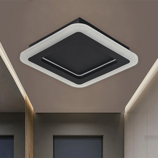 Minimalist LED Black Flushmount Light - Square Metal Ceiling Lamp for Hallway with White/Warm Lighting