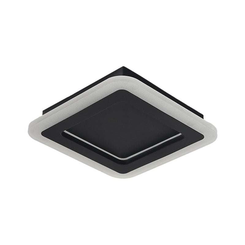 Minimalist LED Black Flushmount Light - Square Metal Ceiling Lamp for Hallway with White/Warm Lighting