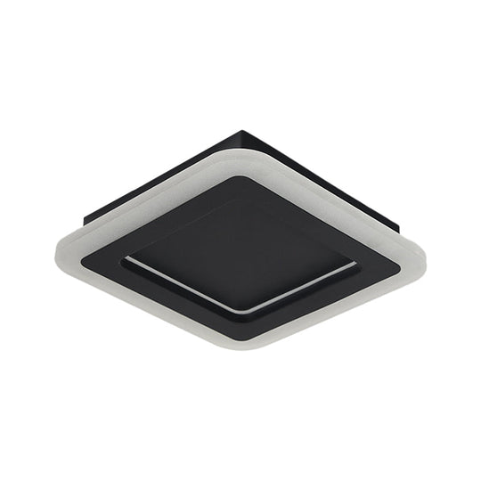 Minimalist LED Black Flushmount Light - Square Metal Ceiling Lamp for Hallway with White/Warm Lighting