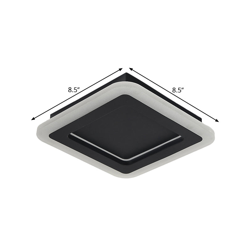 Minimalist LED Black Flushmount Light - Square Metal Ceiling Lamp for Hallway with White/Warm Lighting