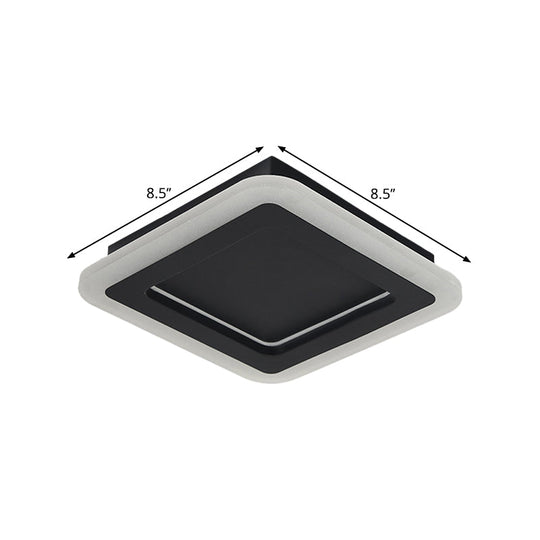 Minimalist LED Black Flushmount Light - Square Metal Ceiling Lamp for Hallway with White/Warm Lighting