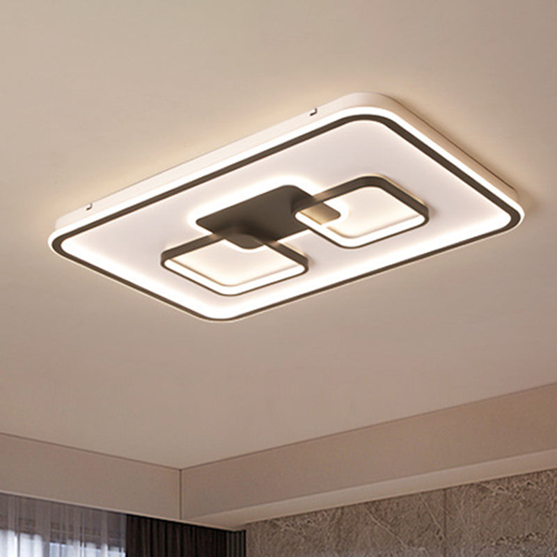 Modern Metal Rectangular Flushmount LED Ceiling Light in Black - White/Warm Light for Living Room