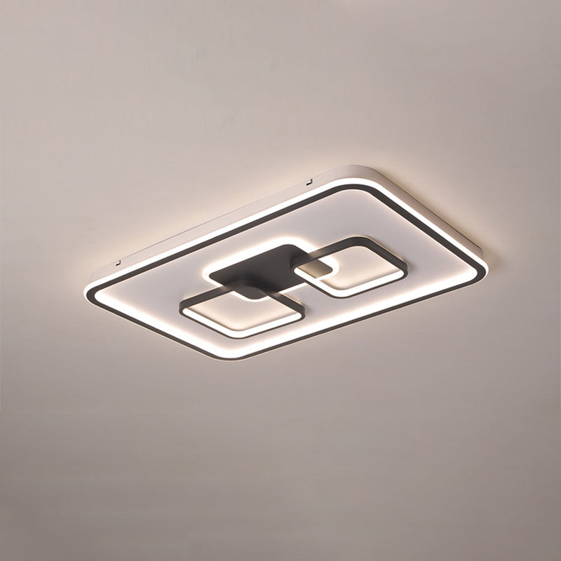 Modern Metal Rectangular Flushmount LED Ceiling Light in Black - White/Warm Light for Living Room