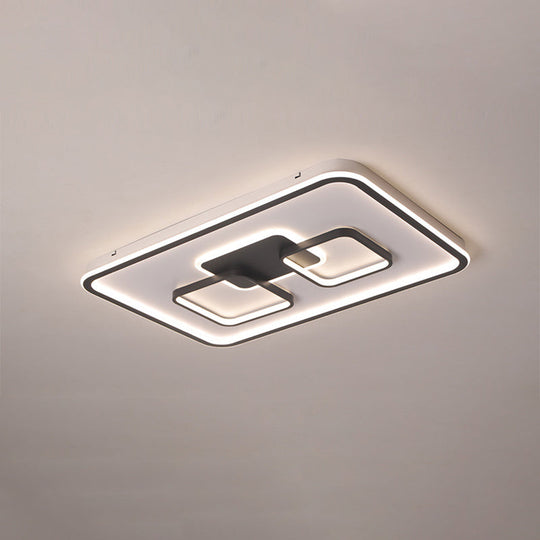 Modern Metal Rectangular Flushmount LED Ceiling Light in Black - White/Warm Light for Living Room