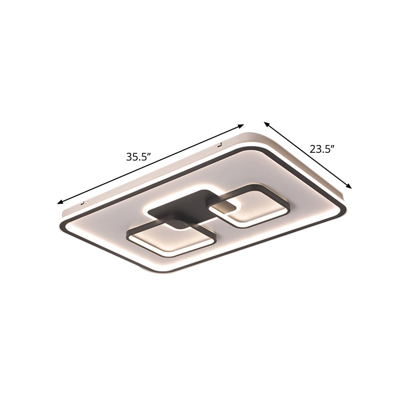 Modern Metal Rectangular Flushmount LED Ceiling Light in Black - White/Warm Light for Living Room