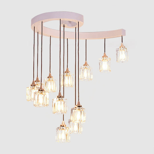 Modern Crystal Cylinder Pendant Light: 12-Bulb Bedroom Hanging Fixture In White