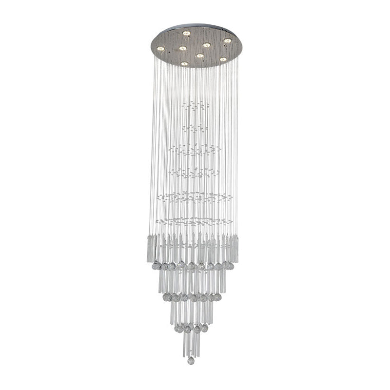 Tapered Led Drop Pendant Light In Chrome Crystal - Modernist Style For Living Room