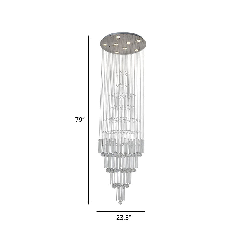 Modern LED Chrome Crystal Pendant Light for Living Room - Tapered Tiers with Dazzling Effect