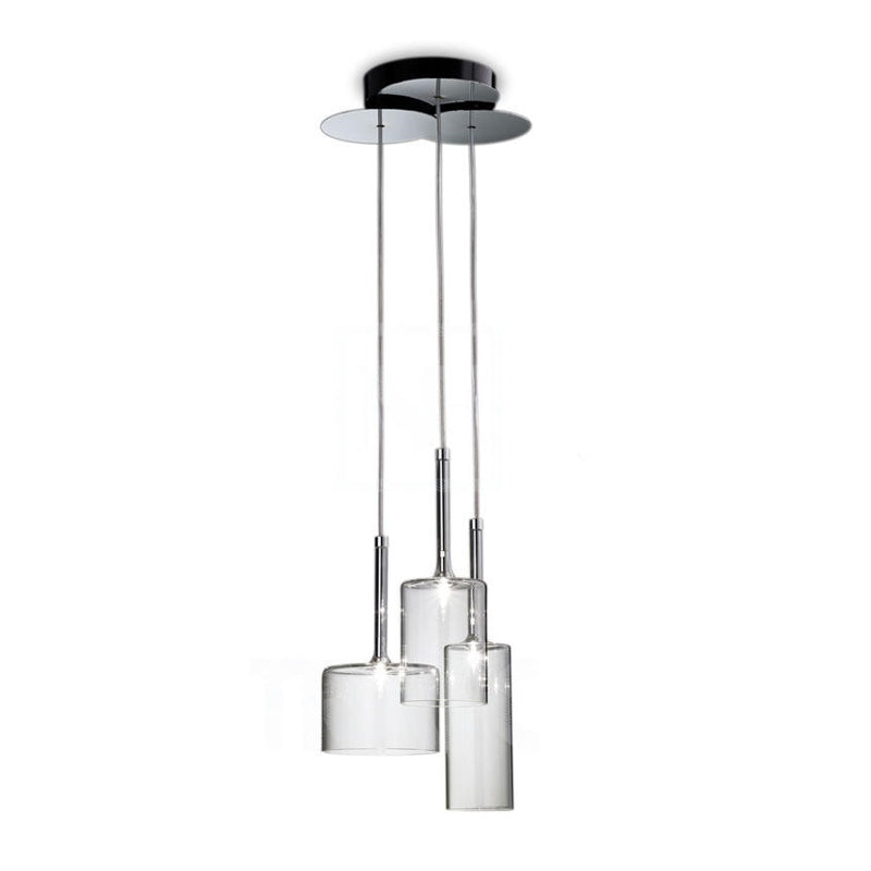 Éclairage de salle à manger à 3/6/10 lumières avec abat-jour en verre transparent cylindrique Lampe suspendue à LED chromée moderne