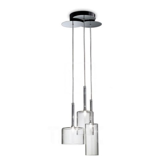 Éclairage de salle à manger à 3/6/10 lumières avec abat-jour en verre transparent cylindrique Lampe suspendue à LED chromée moderne