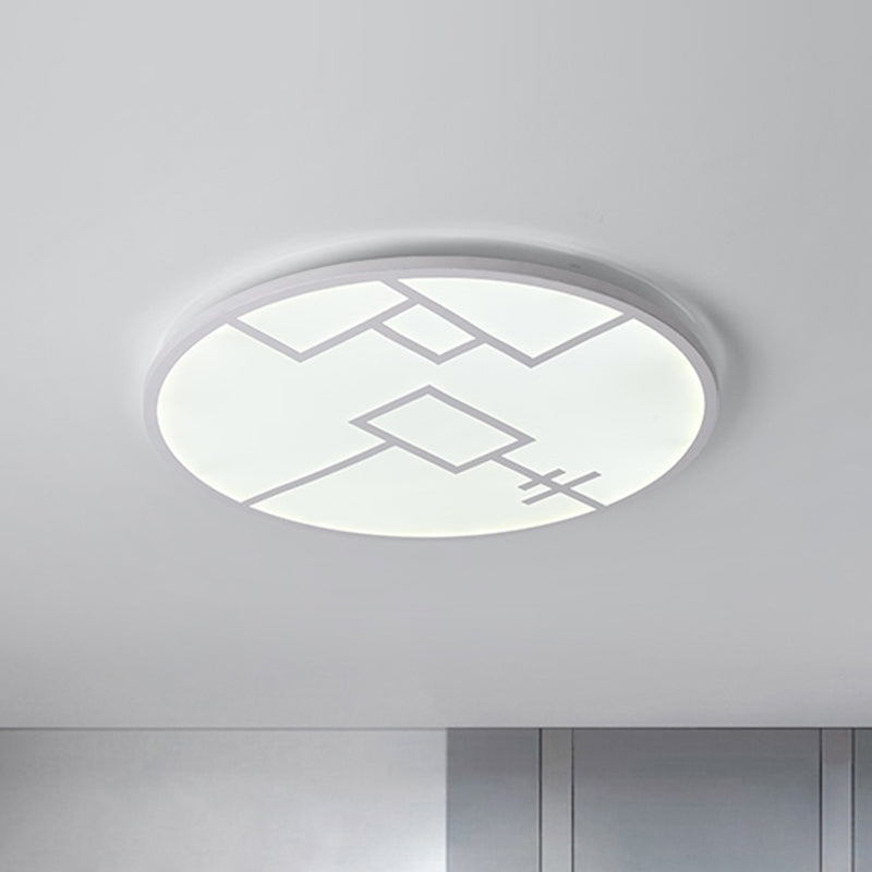 Modern Round Flush Mount LED Bedroom Light in White/Black Metallic with Pattern