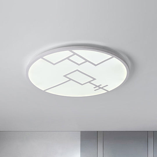 Modern Round Flush Mount LED Bedroom Light in White/Black Metallic with Pattern