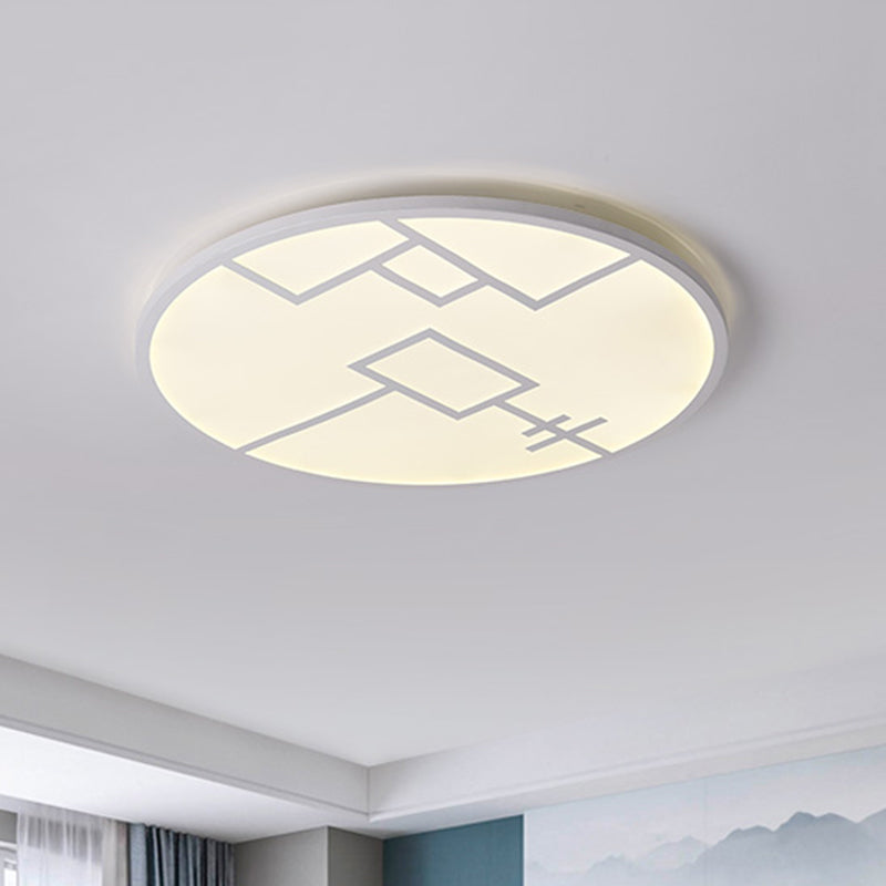 Modern Round Flush Mount LED Bedroom Light in White/Black Metallic with Pattern