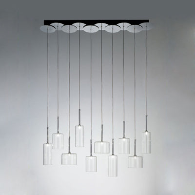 Éclairage de salle à manger à 3/6/10 lumières avec abat-jour en verre transparent cylindrique Lampe suspendue à LED chromée moderne