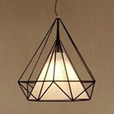 Modern Black Wire Cage Pendant with Fabric Shade - 1 Light Dining Room Lamp