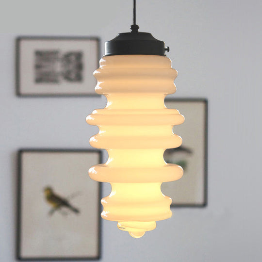 Modern Ribbed Pendant Light With Multicolor Glass Shade - One-Light Ceiling Lamp