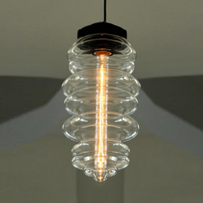 Modern 1-Light Pendant with Sleek Black Ribbed Ceiling Mount and Multi-Color Glass Shade