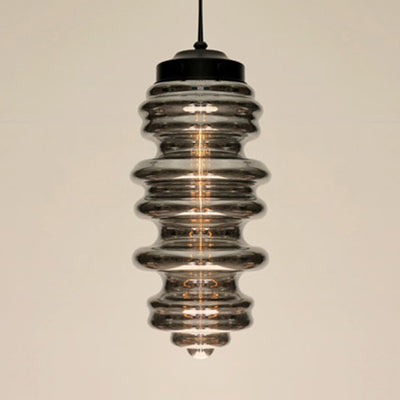 Modern Ribbed Pendant Light With Multicolor Glass Shade - One-Light Ceiling Lamp Smoke Gray