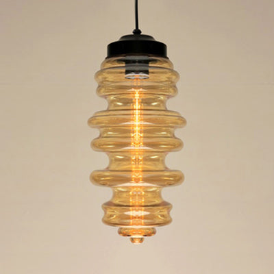 Modern 1-Light Pendant with Sleek Black Ribbed Ceiling Mount and Multi-Color Glass Shade