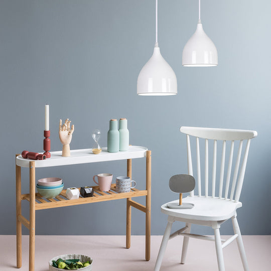 Modern Metal Dome Pendant Ceiling Light - 6.5"/10"/12" Wide - 1 Light - Black/White/Red Suspended