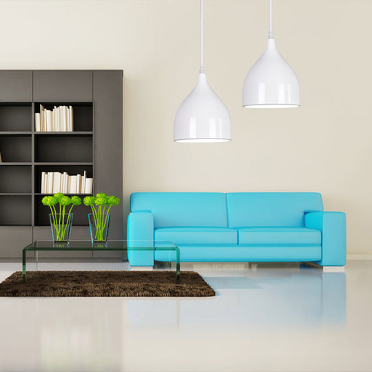 Modern Metal Dome Pendant Ceiling Light - 6.5"/10"/12" Wide - 1 Light - Black/White/Red Suspended