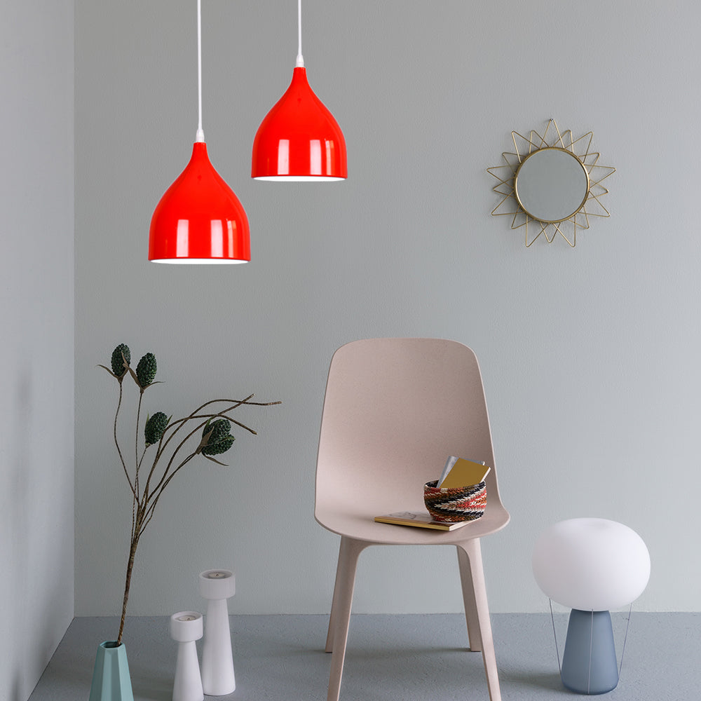 Modern Metal Dome Pendant Ceiling Light - 6.5"/10"/12" Wide - 1 Light - Black/White/Red Suspended