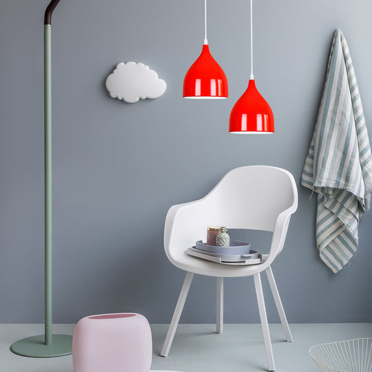 Modern Metal Dome Pendant Ceiling Light - 6.5/10/12 Width 1 Black/White/Red Suspension