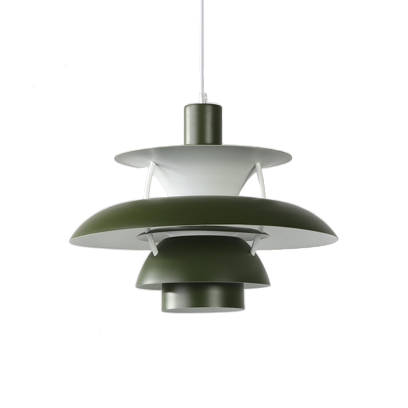 Macaron Style Aluminum Pendant Light with Flared Shade - 3 Layers, 1 Light, Black/Gray, 12"/16" Wide