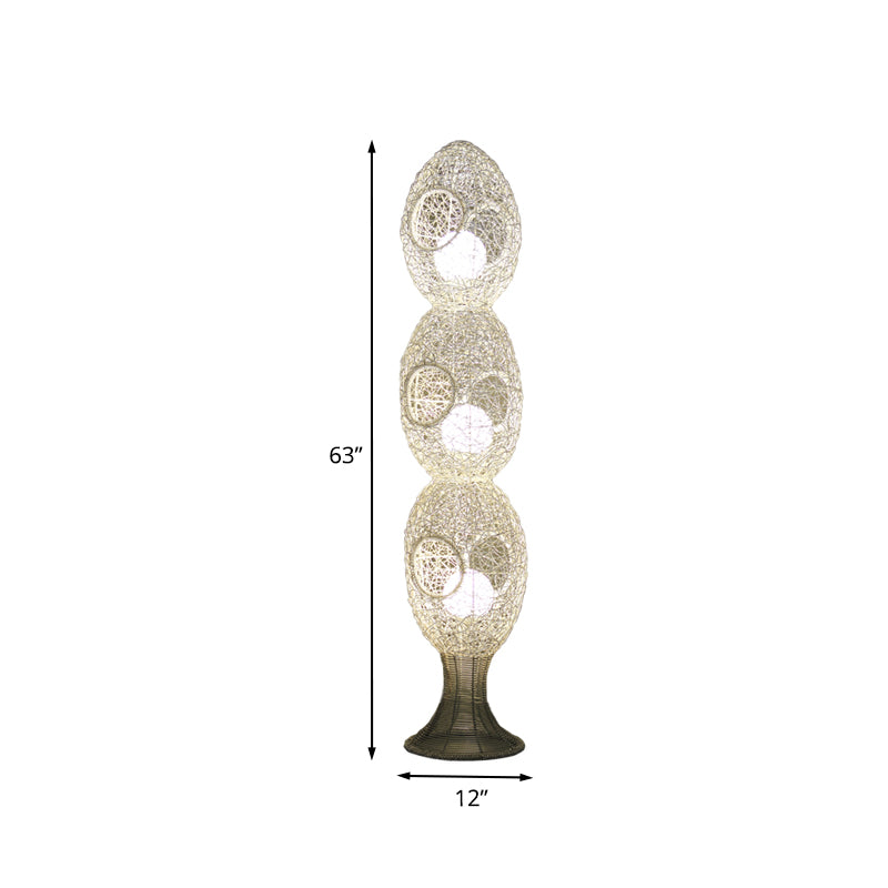 Modern White Egg Shaped Led Floor Lamp - Classic Aluminum Wire Stand Up Light For Bedroom