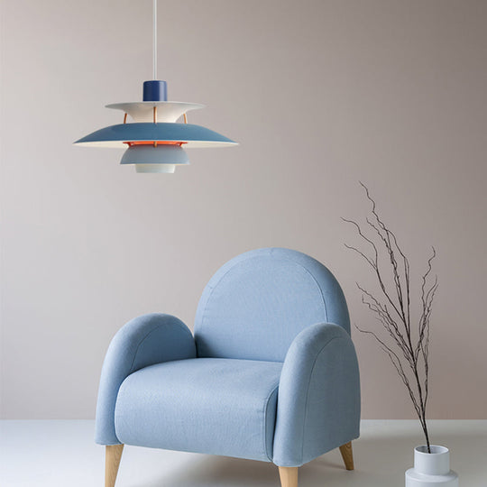 Macaron Style 3-Layer Pendant Light With Flared Shade - Aluminum 1 Black/Gray Dark Blue / 12