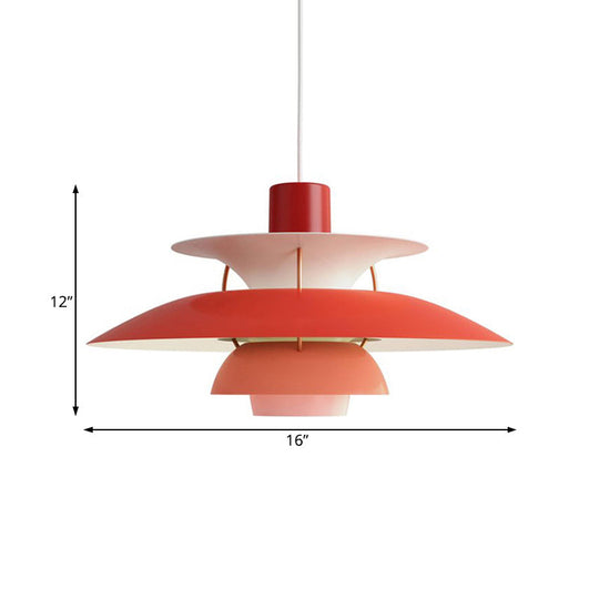 Macaron Style Aluminum Pendant Light with Flared Shade - 3 Layers, 1 Light, Black/Gray, 12"/16" Wide