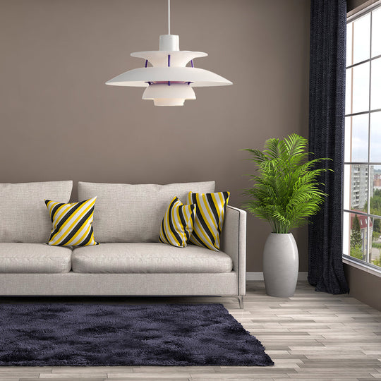 Macaron Style Aluminum Pendant Light with Flared Shade - 3 Layers, 1 Light, Black/Gray, 12"/16" Wide