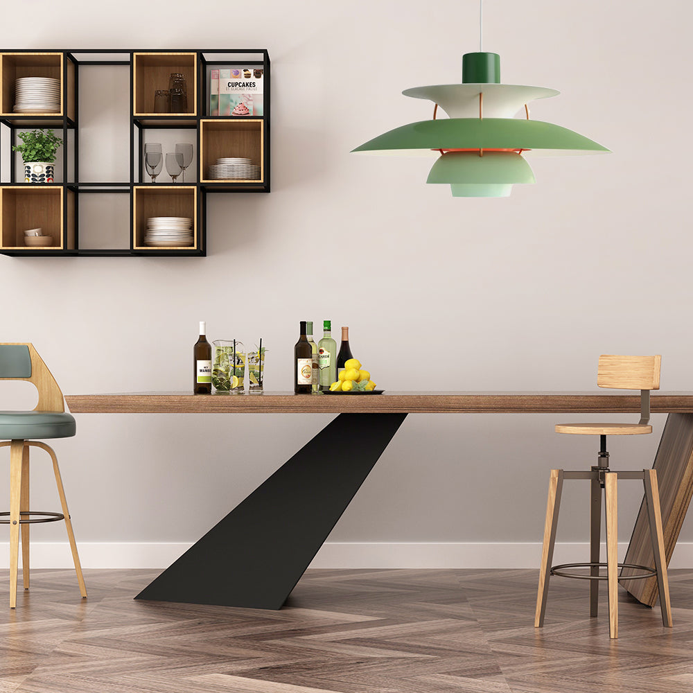 Macaron Style Aluminum Pendant Light with Flared Shade - 3 Layers, 1 Light, Black/Gray, 12"/16" Wide