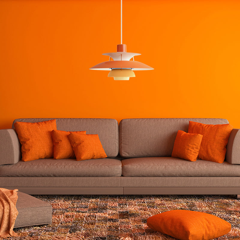 Macaron Style Aluminum Pendant Light with Flared Shade - 3 Layers, 1 Light, Black/Gray, 12"/16" Wide