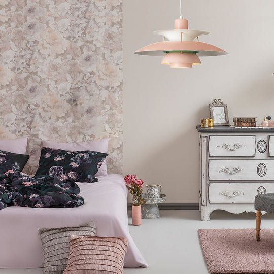 Macaron Style 3-Layer Pendant Light With Flared Shade - Aluminum 1 Black/Gray Pink / 12