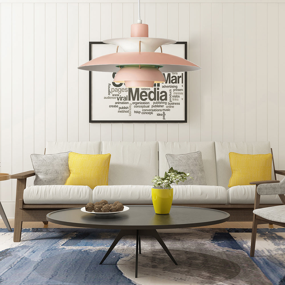 Macaron Style Aluminum Pendant Light with Flared Shade - 3 Layers, 1 Light, Black/Gray, 12"/16" Wide