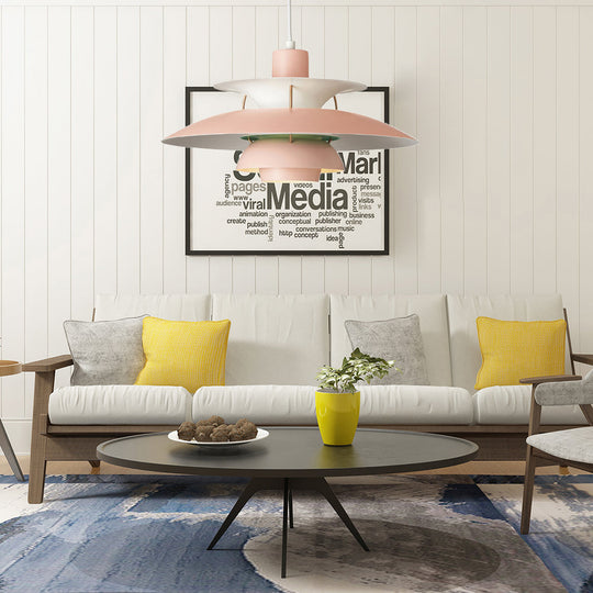 Macaron Style Aluminum Pendant Light with Flared Shade - 3 Layers, 1 Light, Black/Gray, 12"/16" Wide