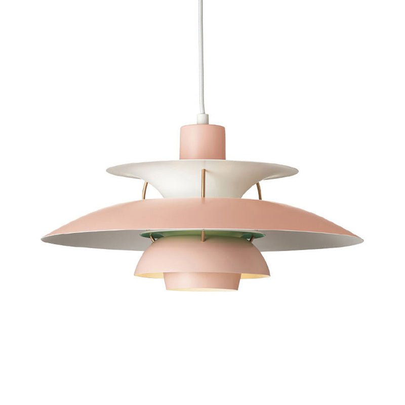 Macaron Style Aluminum Pendant Light with Flared Shade - 3 Layers, 1 Light, Black/Gray, 12"/16" Wide