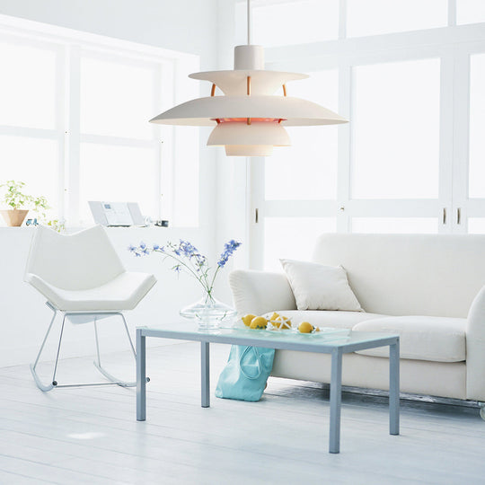 Macaron Style Aluminum Pendant Light with Flared Shade - 3 Layers, 1 Light, Black/Gray, 12"/16" Wide