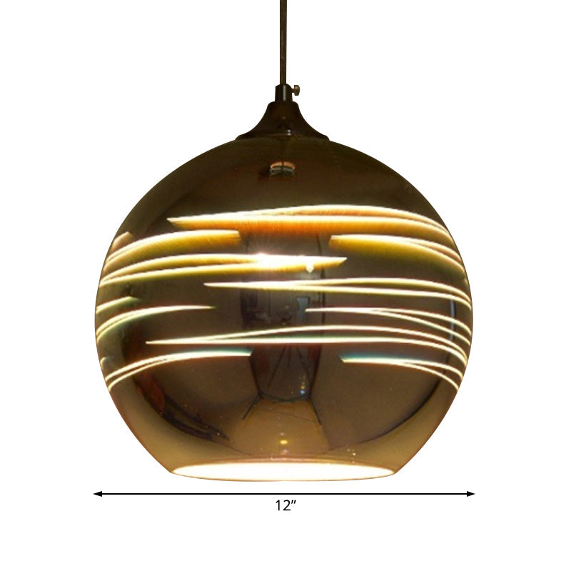 Contemporary Globe 3-D Glass Pendant Lamp - Chrome/Gold - 1 Light - Wide (6"/8"/10")